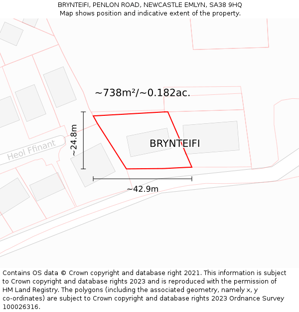 BRYNTEIFI, PENLON ROAD, NEWCASTLE EMLYN, SA38 9HQ: Plot and title map