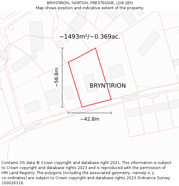 BRYNTIRION, NORTON, PRESTEIGNE, LD8 2EN: Plot and title map