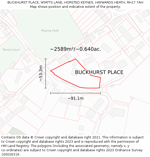 BUCKHURST PLACE, WYATTS LANE, HORSTED KEYNES, HAYWARDS HEATH, RH17 7AH: Plot and title map