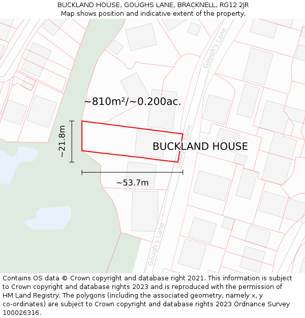 BUCKLAND HOUSE, GOUGHS LANE, BRACKNELL, RG12 2JR: Plot and title map