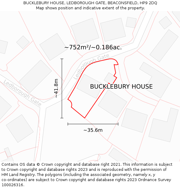 BUCKLEBURY HOUSE, LEDBOROUGH GATE, BEACONSFIELD, HP9 2DQ: Plot and title map