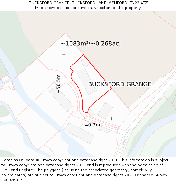 BUCKSFORD GRANGE, BUCKSFORD LANE, ASHFORD, TN23 4TZ: Plot and title map
