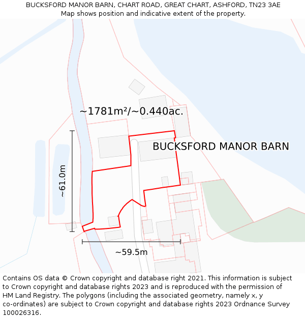 BUCKSFORD MANOR BARN, CHART ROAD, GREAT CHART, ASHFORD, TN23 3AE: Plot and title map