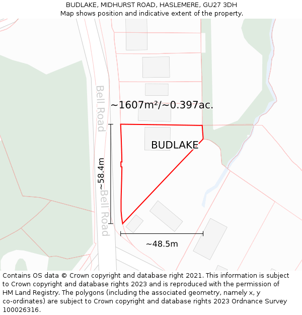 BUDLAKE, MIDHURST ROAD, HASLEMERE, GU27 3DH: Plot and title map