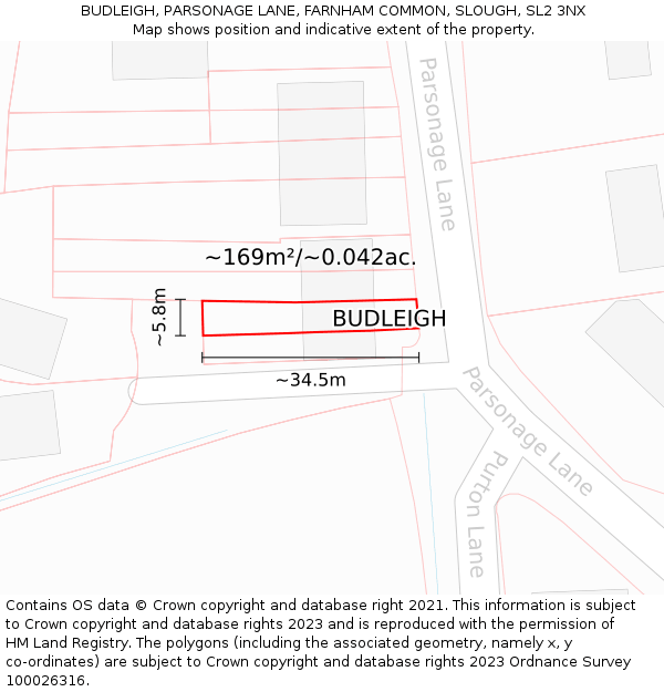 BUDLEIGH, PARSONAGE LANE, FARNHAM COMMON, SLOUGH, SL2 3NX: Plot and title map