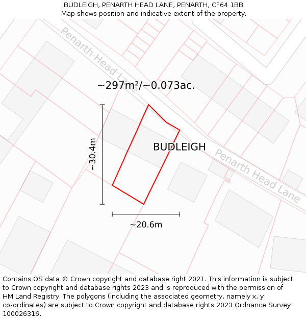 BUDLEIGH, PENARTH HEAD LANE, PENARTH, CF64 1BB: Plot and title map