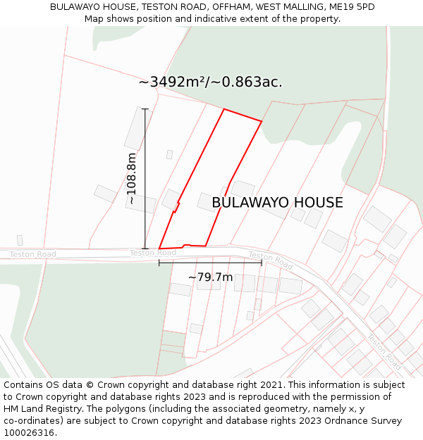 BULAWAYO HOUSE, TESTON ROAD, OFFHAM, WEST MALLING, ME19 5PD: Plot and title map