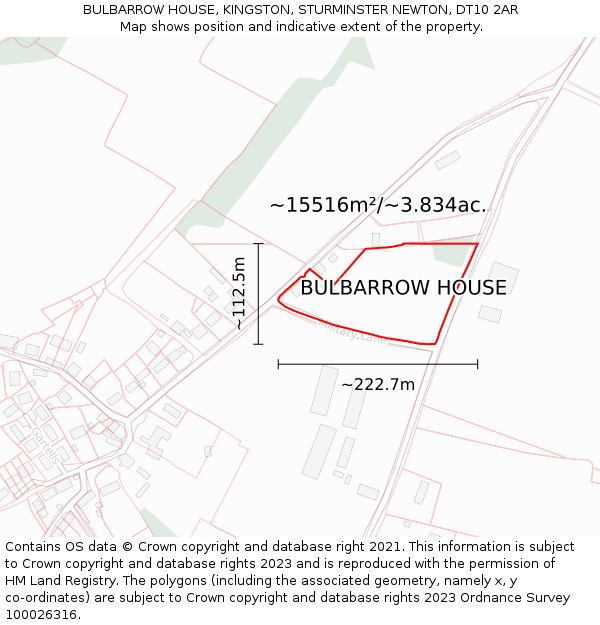 BULBARROW HOUSE, KINGSTON, STURMINSTER NEWTON, DT10 2AR: Plot and title map