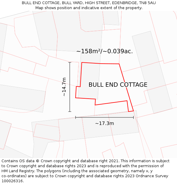 BULL END COTTAGE, BULL YARD, HIGH STREET, EDENBRIDGE, TN8 5AU: Plot and title map