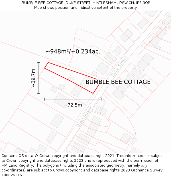 BUMBLE BEE COTTAGE, DUKE STREET, HINTLESHAM, IPSWICH, IP8 3QP: Plot and title map