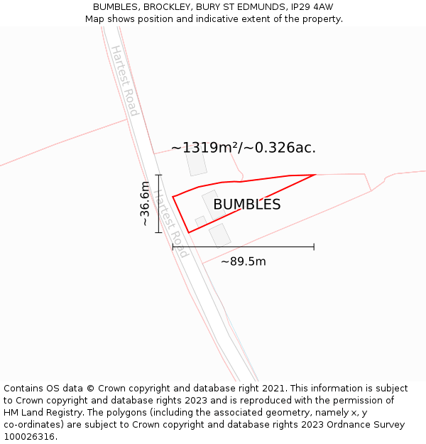 BUMBLES, BROCKLEY, BURY ST EDMUNDS, IP29 4AW: Plot and title map