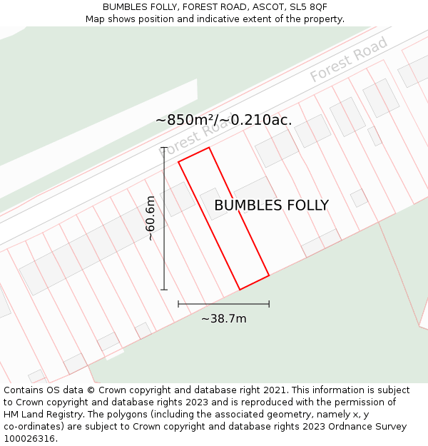 BUMBLES FOLLY, FOREST ROAD, ASCOT, SL5 8QF: Plot and title map