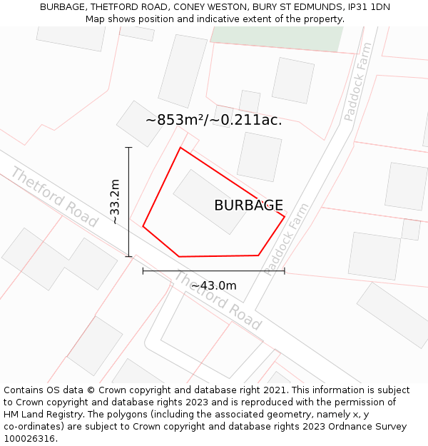 BURBAGE, THETFORD ROAD, CONEY WESTON, BURY ST EDMUNDS, IP31 1DN: Plot and title map