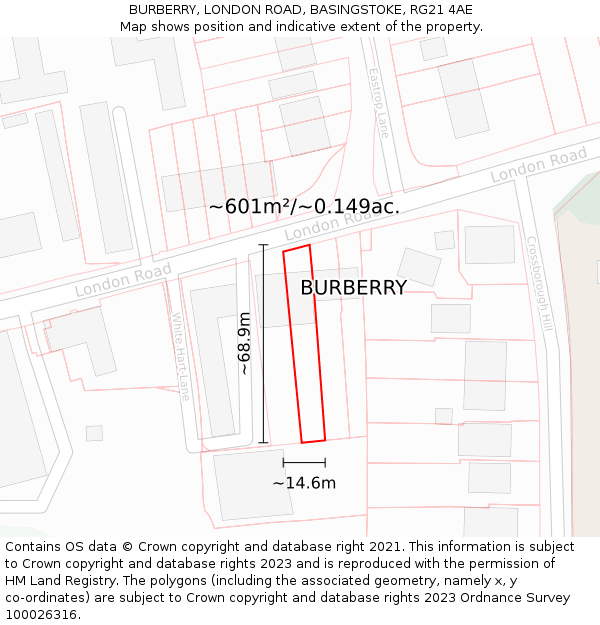 BURBERRY, LONDON ROAD, BASINGSTOKE, RG21 4AE: Plot and title map