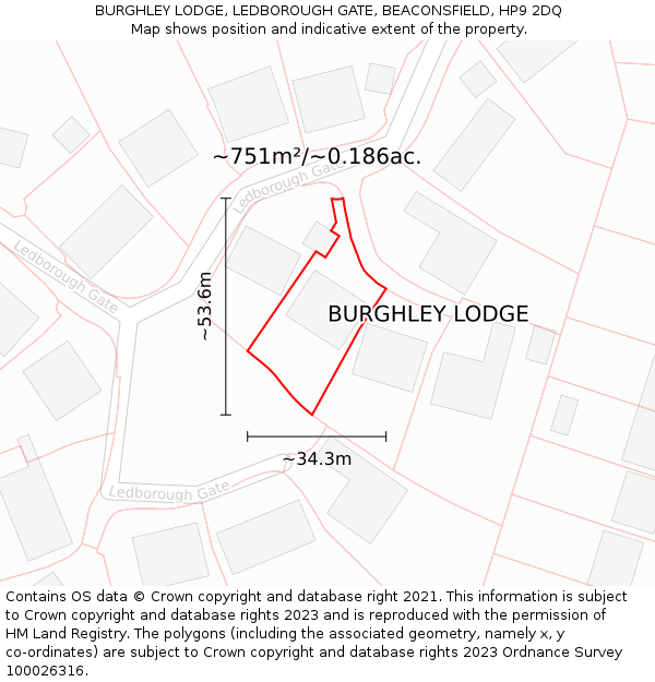 BURGHLEY LODGE, LEDBOROUGH GATE, BEACONSFIELD, HP9 2DQ: Plot and title map