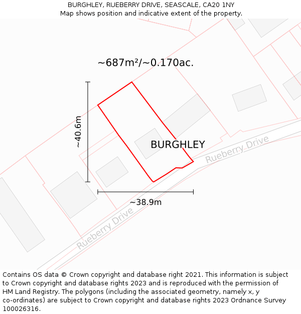 BURGHLEY, RUEBERRY DRIVE, SEASCALE, CA20 1NY: Plot and title map