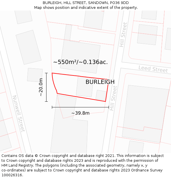 BURLEIGH, HILL STREET, SANDOWN, PO36 9DD: Plot and title map