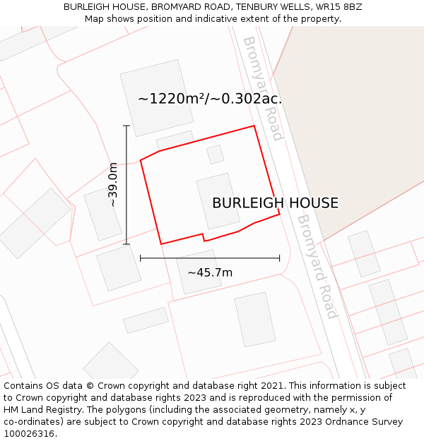 BURLEIGH HOUSE, BROMYARD ROAD, TENBURY WELLS, WR15 8BZ: Plot and title map