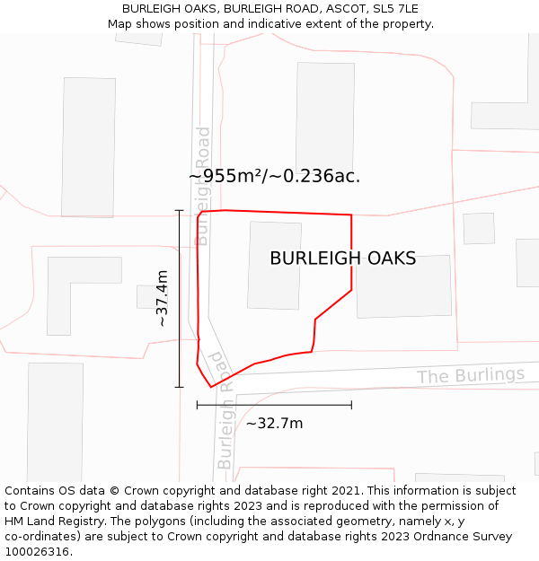 BURLEIGH OAKS, BURLEIGH ROAD, ASCOT, SL5 7LE: Plot and title map