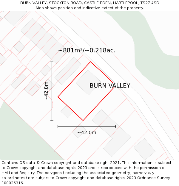 BURN VALLEY, STOCKTON ROAD, CASTLE EDEN, HARTLEPOOL, TS27 4SD: Plot and title map