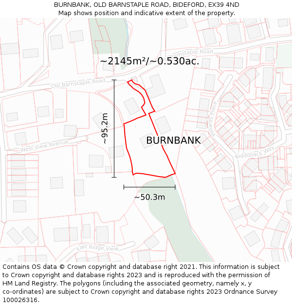 BURNBANK, OLD BARNSTAPLE ROAD, BIDEFORD, EX39 4ND: Plot and title map