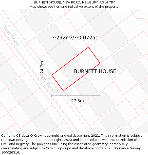 BURNETT HOUSE, NEW ROAD, NEWBURY, RG14 7RY: Plot and title map