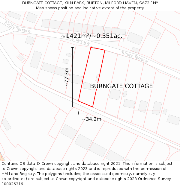 BURNGATE COTTAGE, KILN PARK, BURTON, MILFORD HAVEN, SA73 1NY: Plot and title map