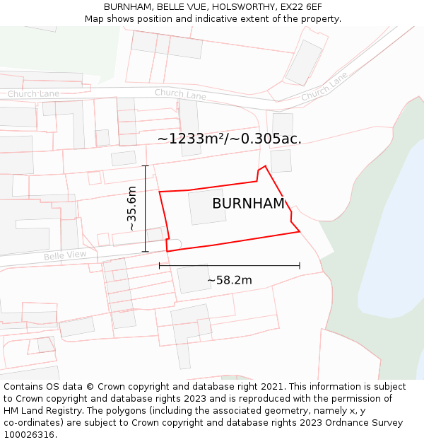 BURNHAM, BELLE VUE, HOLSWORTHY, EX22 6EF: Plot and title map