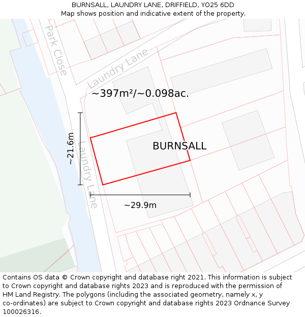 BURNSALL, LAUNDRY LANE, DRIFFIELD, YO25 6DD: Plot and title map