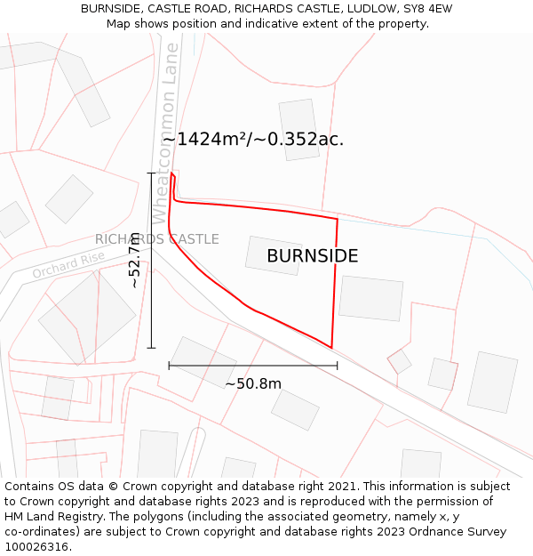 BURNSIDE, CASTLE ROAD, RICHARDS CASTLE, LUDLOW, SY8 4EW: Plot and title map