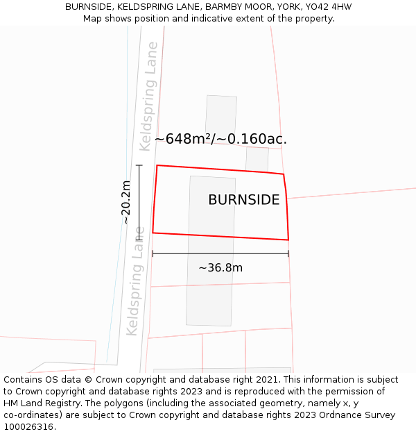 BURNSIDE, KELDSPRING LANE, BARMBY MOOR, YORK, YO42 4HW: Plot and title map