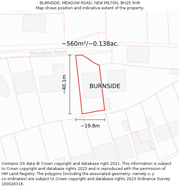 BURNSIDE, MEADOW ROAD, NEW MILTON, BH25 5HR: Plot and title map