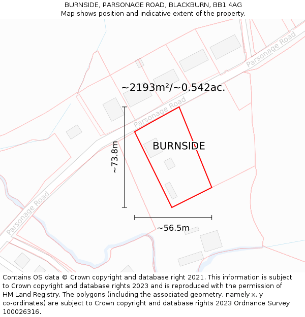BURNSIDE, PARSONAGE ROAD, BLACKBURN, BB1 4AG: Plot and title map