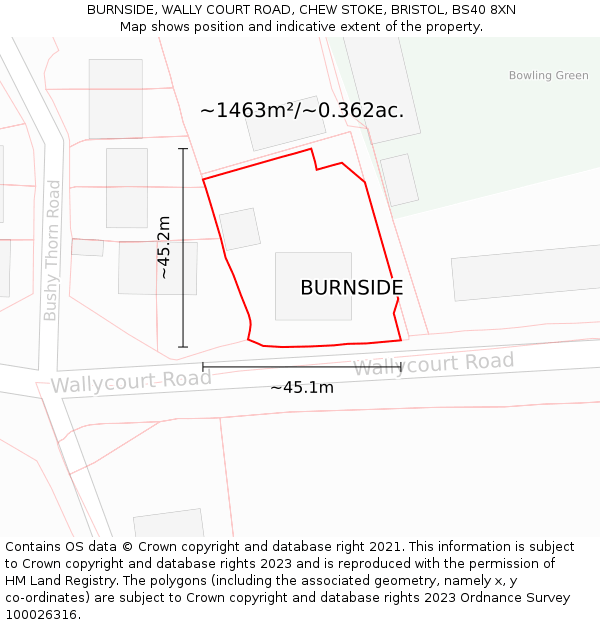 BURNSIDE, WALLY COURT ROAD, CHEW STOKE, BRISTOL, BS40 8XN: Plot and title map