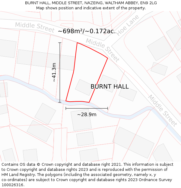 BURNT HALL, MIDDLE STREET, NAZEING, WALTHAM ABBEY, EN9 2LG: Plot and title map