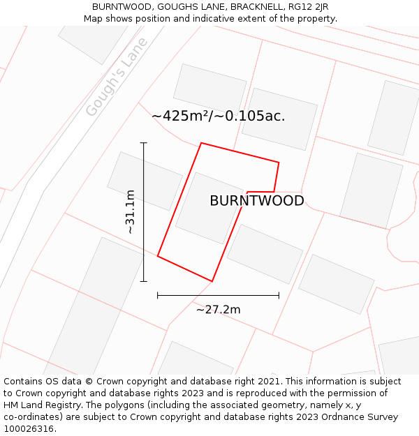 BURNTWOOD, GOUGHS LANE, BRACKNELL, RG12 2JR: Plot and title map