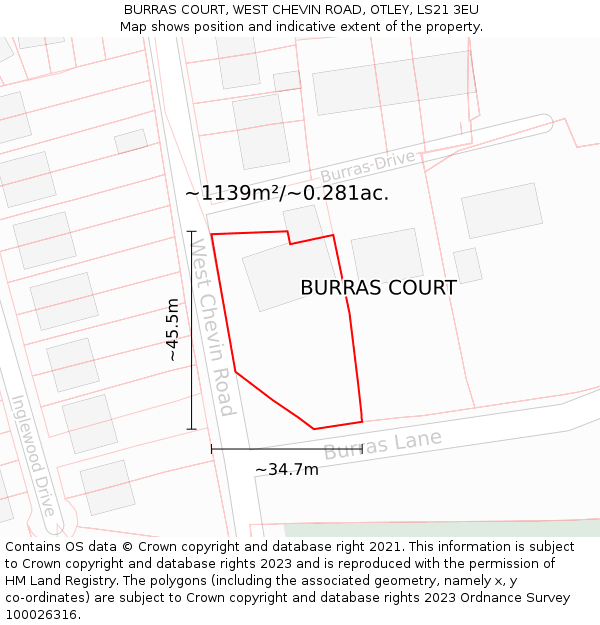 BURRAS COURT, WEST CHEVIN ROAD, OTLEY, LS21 3EU: Plot and title map