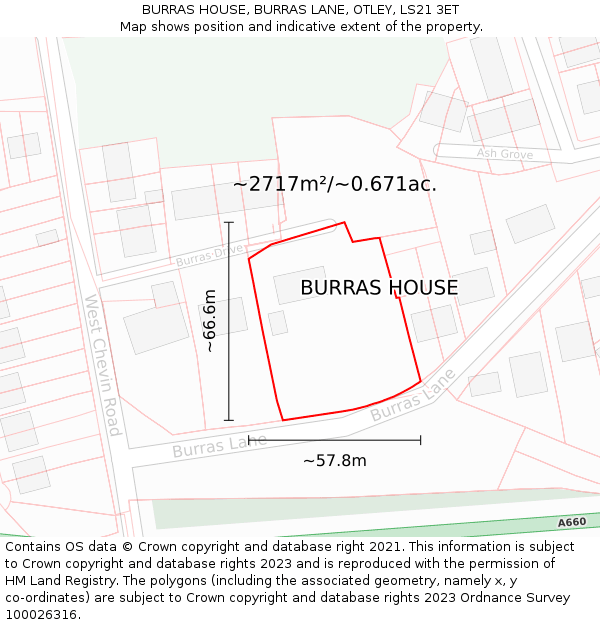 BURRAS HOUSE, BURRAS LANE, OTLEY, LS21 3ET: Plot and title map