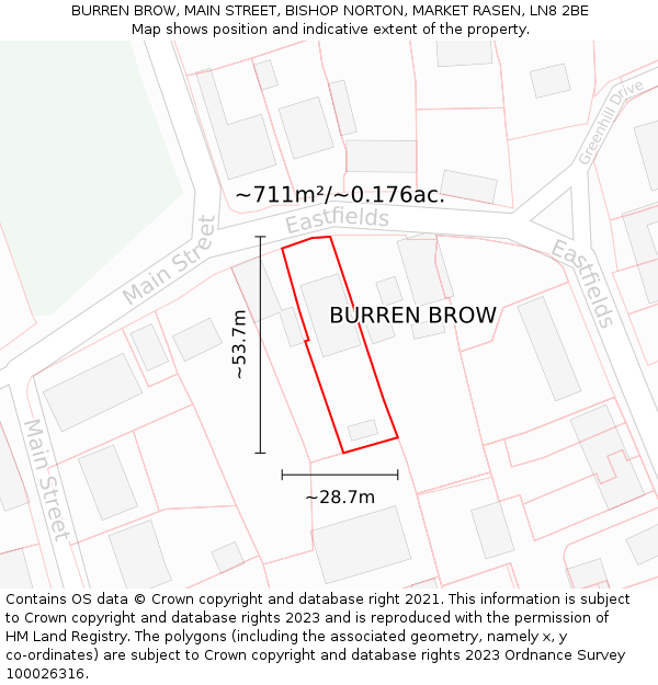 BURREN BROW, MAIN STREET, BISHOP NORTON, MARKET RASEN, LN8 2BE: Plot and title map