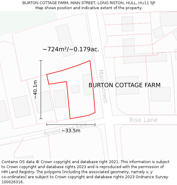 BURTON COTTAGE FARM, MAIN STREET, LONG RISTON, HULL, HU11 5JF: Plot and title map