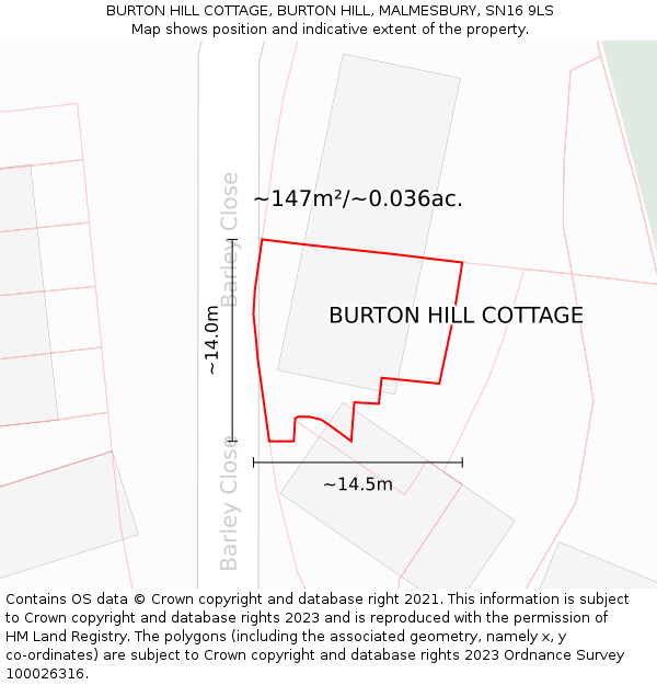 BURTON HILL COTTAGE, BURTON HILL, MALMESBURY, SN16 9LS: Plot and title map