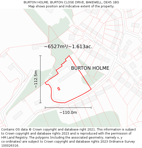 BURTON HOLME, BURTON CLOSE DRIVE, BAKEWELL, DE45 1BG: Plot and title map