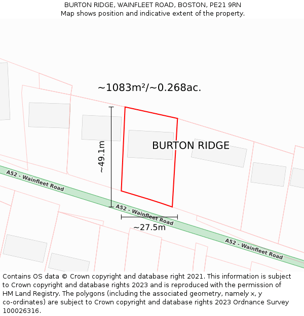 BURTON RIDGE, WAINFLEET ROAD, BOSTON, PE21 9RN: Plot and title map