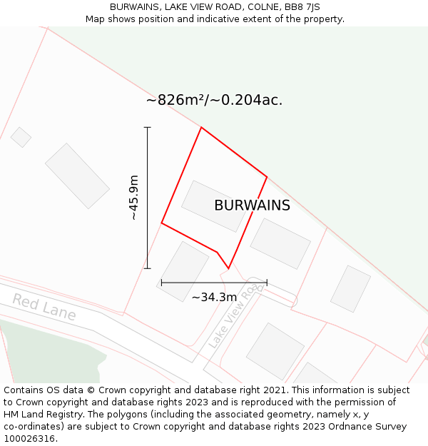 BURWAINS, LAKE VIEW ROAD, COLNE, BB8 7JS: Plot and title map