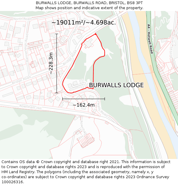 BURWALLS LODGE, BURWALLS ROAD, BRISTOL, BS8 3PT: Plot and title map