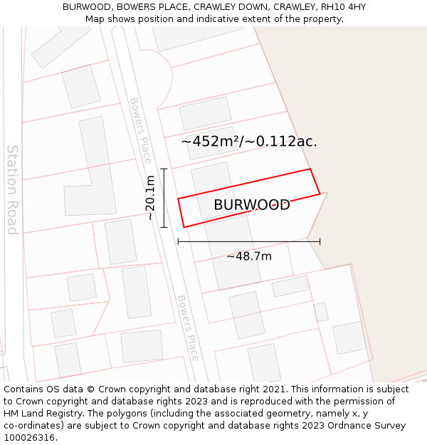 BURWOOD, BOWERS PLACE, CRAWLEY DOWN, CRAWLEY, RH10 4HY: Plot and title map