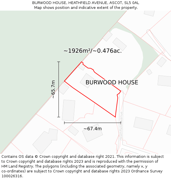 BURWOOD HOUSE, HEATHFIELD AVENUE, ASCOT, SL5 0AL: Plot and title map