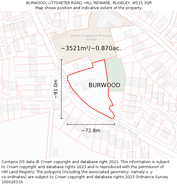 BURWOOD, UTTOXETER ROAD, HILL RIDWARE, RUGELEY, WS15 3QR: Plot and title map