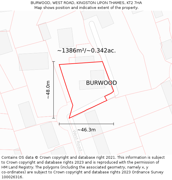 BURWOOD, WEST ROAD, KINGSTON UPON THAMES, KT2 7HA: Plot and title map