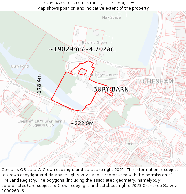 BURY BARN, CHURCH STREET, CHESHAM, HP5 1HU: Plot and title map